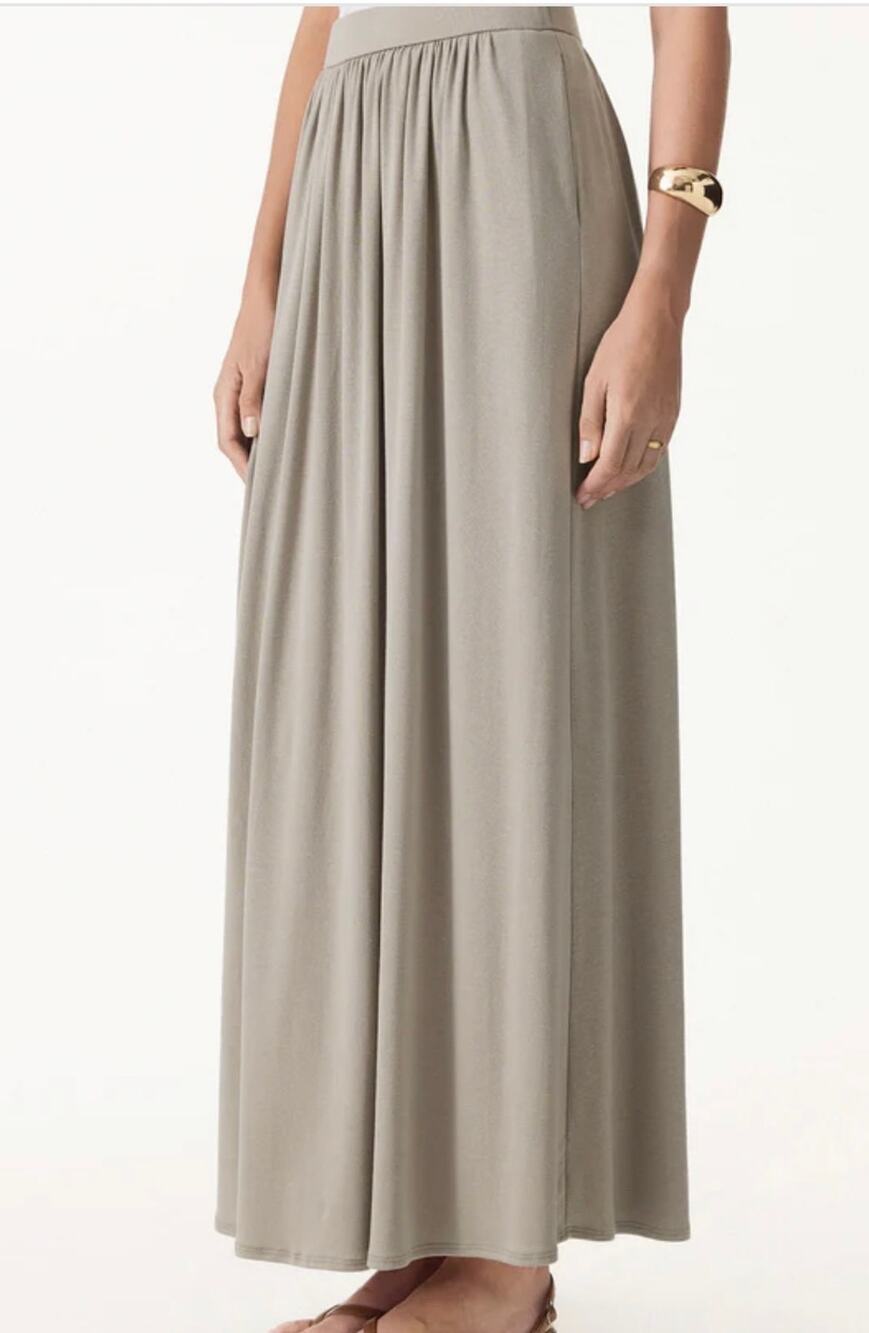 OGL Tencel-Linen Soft Linen Knit Gathered A-Line Maxi Skirt with Pockets XL